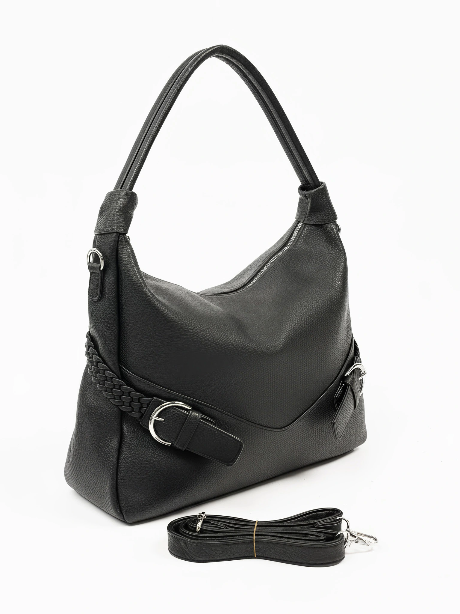 Сумка-шоппер с плетеными ремешками по бокам в ассортименте